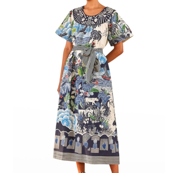 NWT $295 Farm Rio Graphic Rio Belted Cotton Maxi Dress in size Small! - Picture 6 of 9